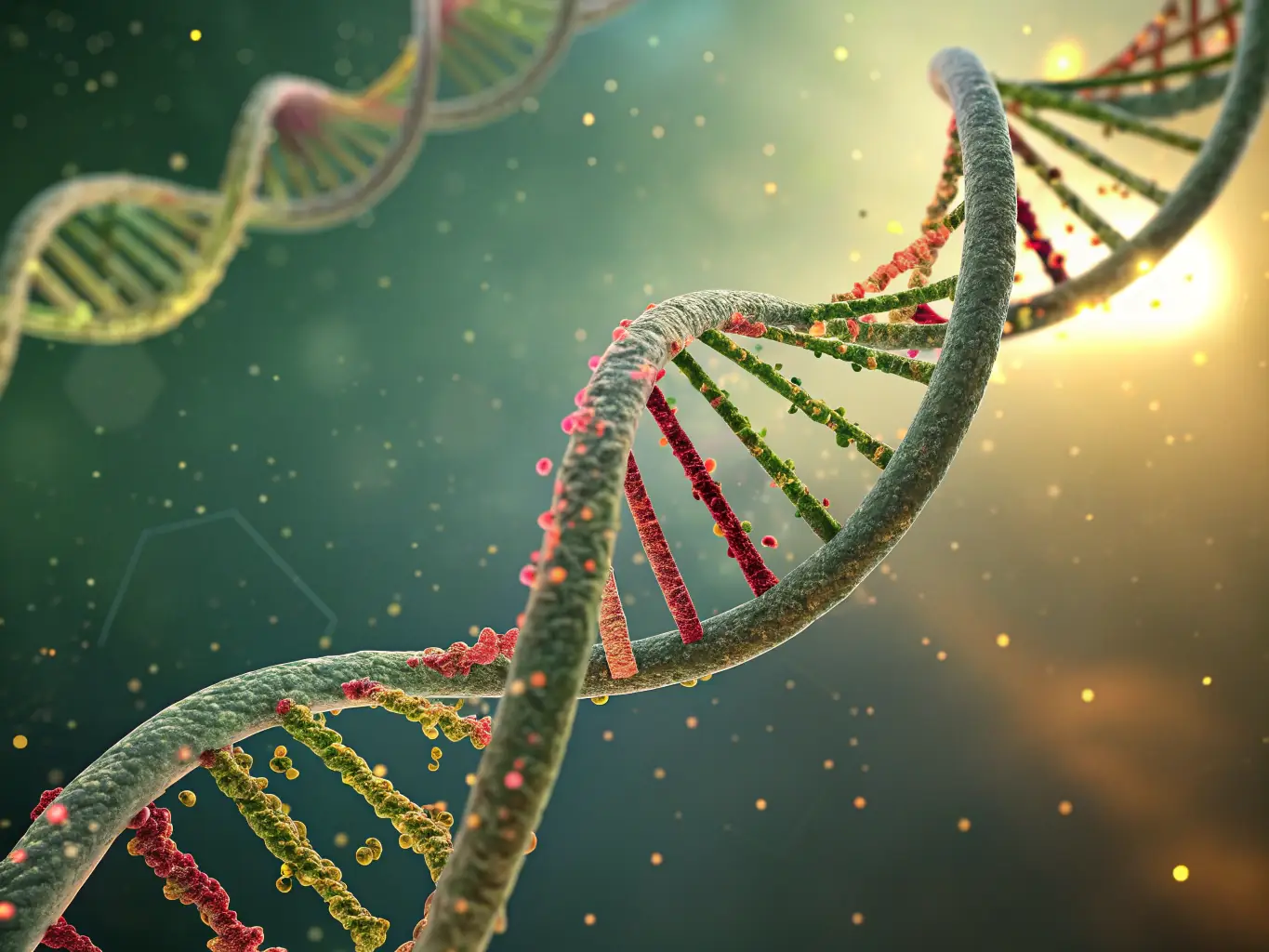 A glassmorphism card featuring a glowing neon blue icon of a DNA strand, a beaker, and a microscope, representing life sciences and laboratory research, set against a dark futuristic background.