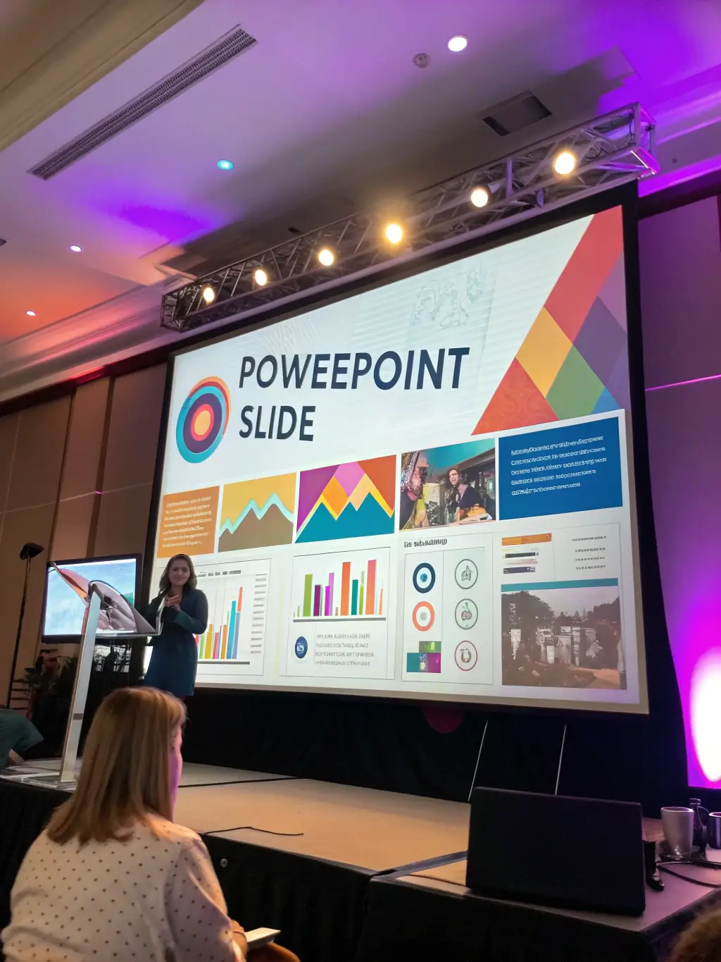 A modern PowerPoint slide with glowing citation marks, digital books, and a presentation pointer, all in a sleek, glassmorphism style with purple-blue gradients.